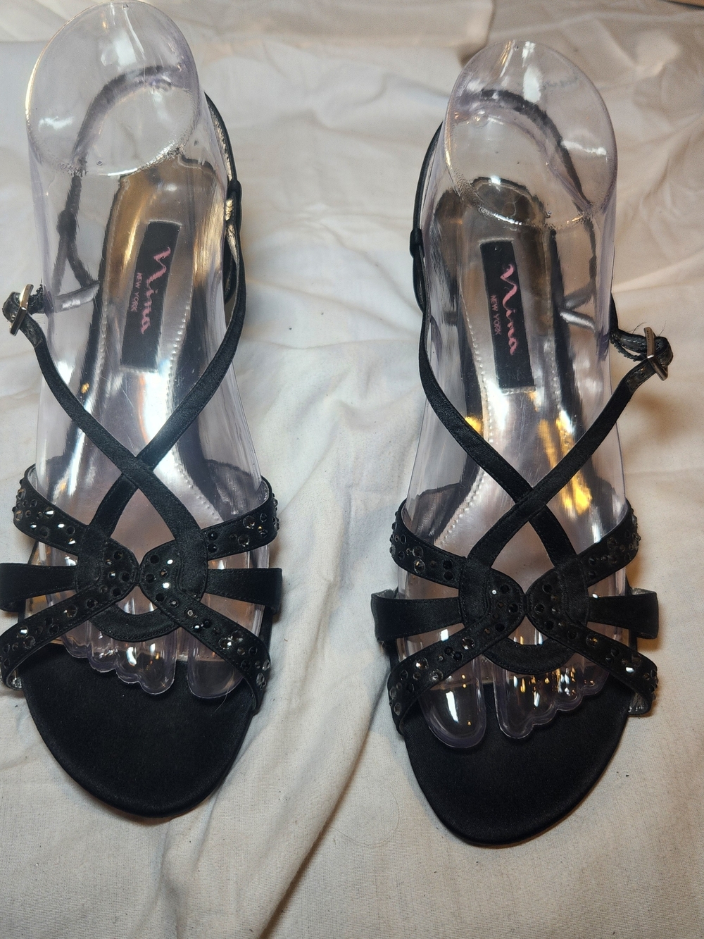 Nina Black Strappy Evening Sandals 8.5